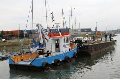 Bradwell Marina work barge launched at Fox’s Marina