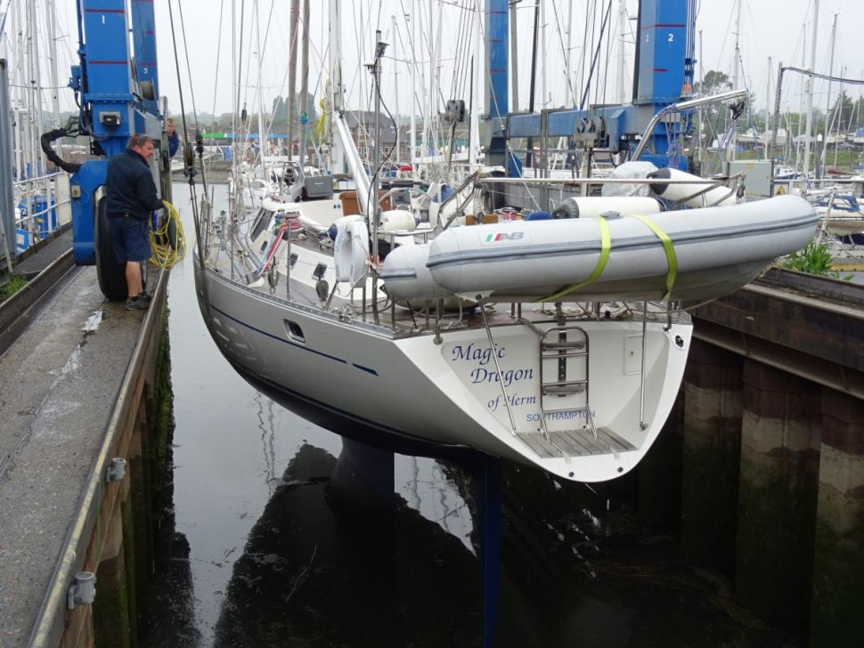 Oyster 55, Magic Dragon, back at Fox’s Marina over 25 years after her launch