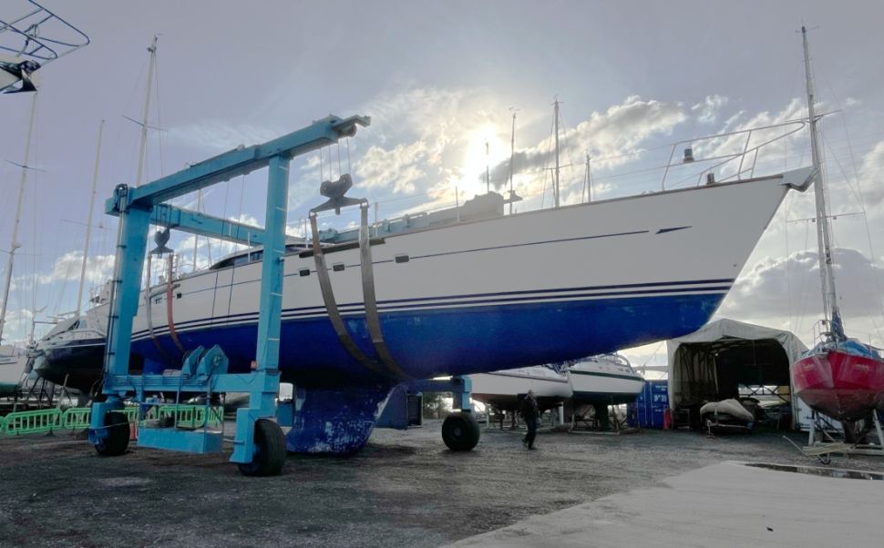 Oystre 82 Midnight in boatyard