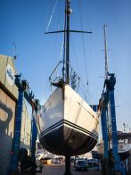 Oyster Yachts 72, Koluka coming out of workshop