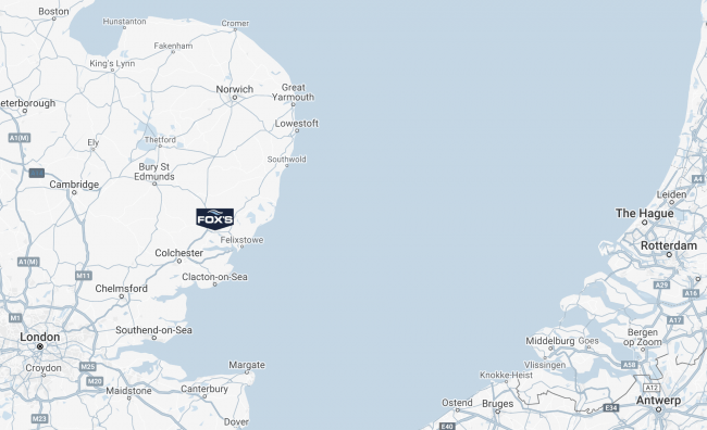 Map of UK East Coast showing Fox's
