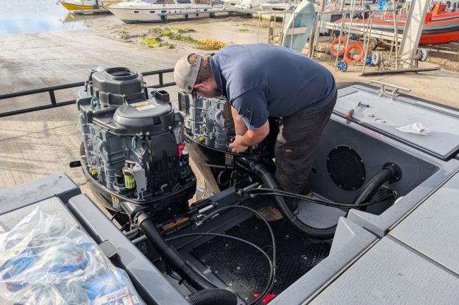 Servicing outboards at Fox's
